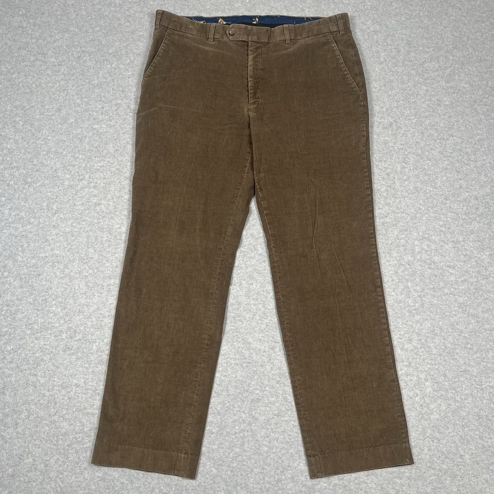 Vintage Ralph Lauren Corduroy Pants 36x30 Brown Khaki Cotton Blend Cuffed Wide‎